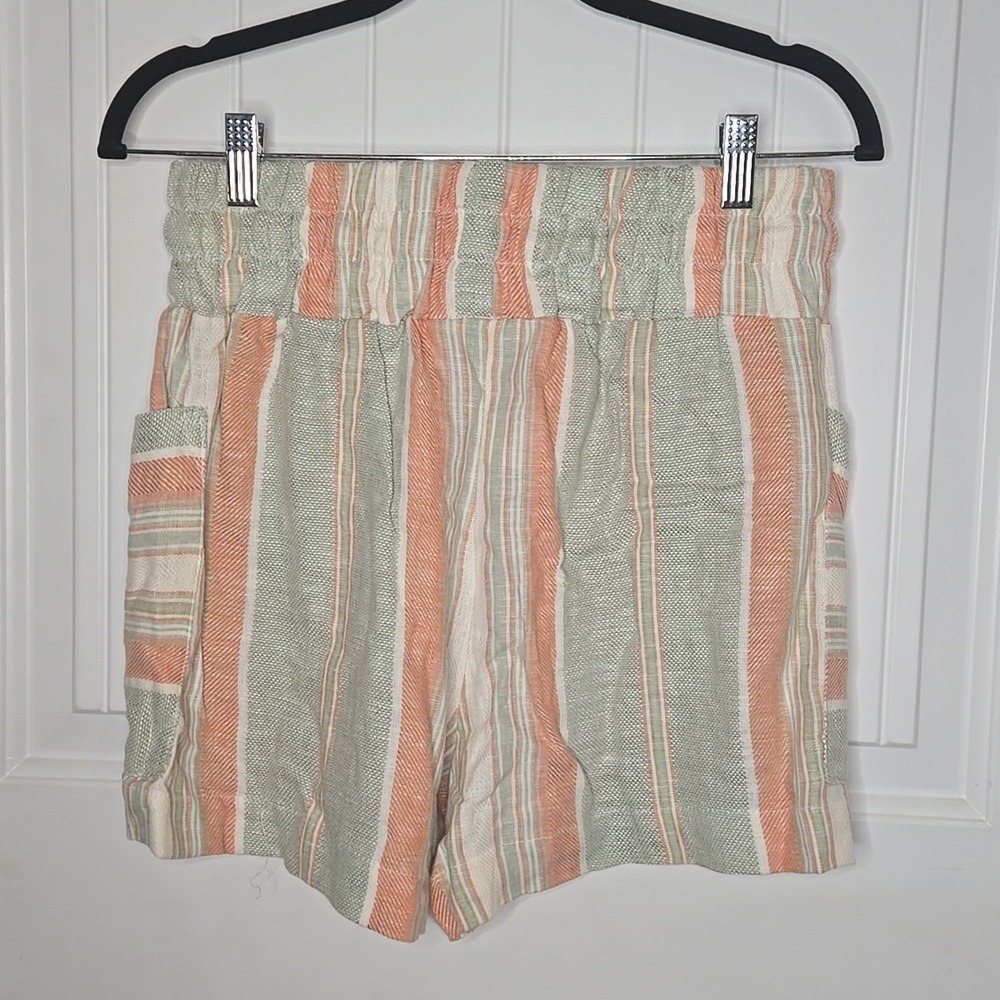 Indigo Rein Linen Blend High Waisted Striped Shorts Drawstring Comfort Timeless - Picture 2 of 4